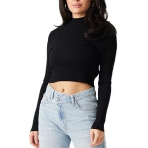 Curved Hem Top: HIGH Neck Full Sleeve Ribbed The Perfect Fit