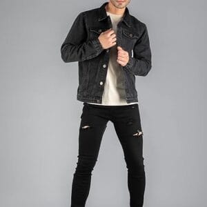 Men's Denim Jacket: Long Sleeve, Button Down, Regular Fit Panel