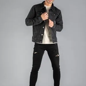Men's Denim Jacket: Long Sleeve, Button Down, Regular Fit Panel