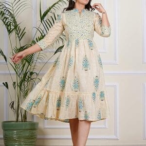 Western Anarkali Kurti for Women: Calf Length Printed Fusion Style