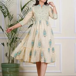 Western Anarkali Kurti for Women: Calf Length Printed Fusion Style