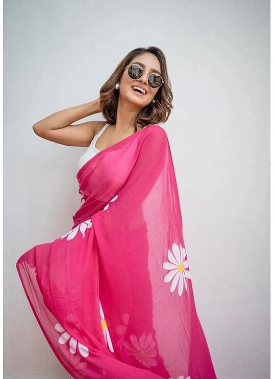 Organza Daisy Print Saree